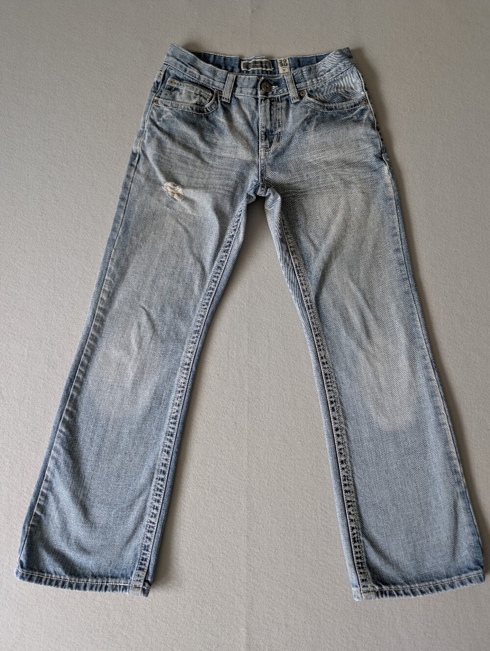 Y2K Pocket Detail Distressed Contrast Stitch Flare Jeans Light Wash Size 29/8 image 4